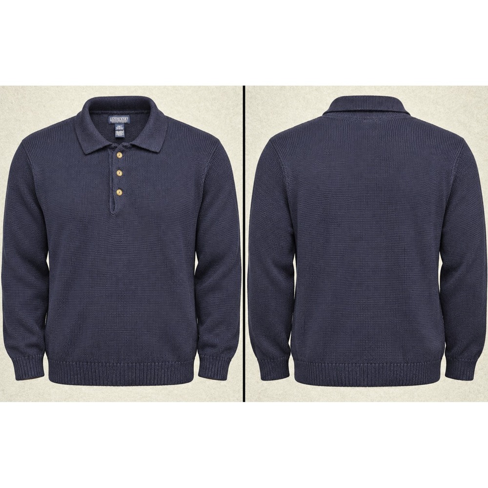 Vintage Lands End Drifter Sweater Mens XL Navy Blue Cotton Knit Made In USA